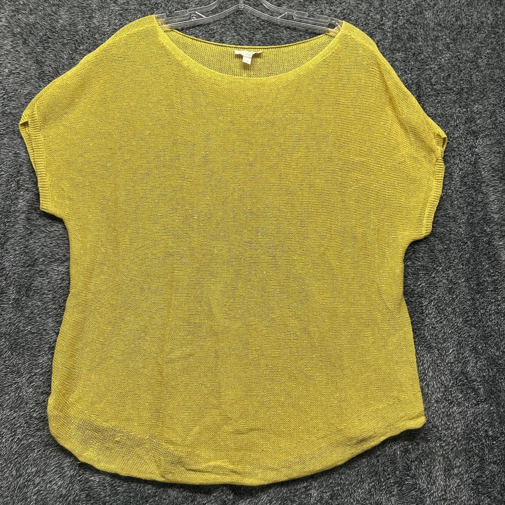 Eileen Fisher Womens Size L Yellow Short Sleeve Linen Blouse Top (K7)